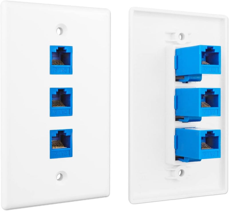 iwillink (1-Pack) 3-Port Ethernet Wall Plate, Keystone Jack Wall Plate with RJ45 Keystone Inline Coupler insert, Female to Female Cat6 Keystone Jack Wall Plates, Blue - Image 4